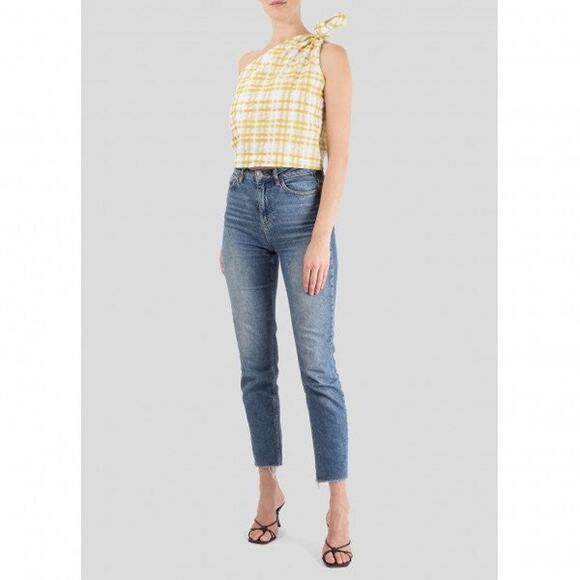 Rosie Assoulin Checked One Shoulder Top Yellow -XS - Picture 4 of 7